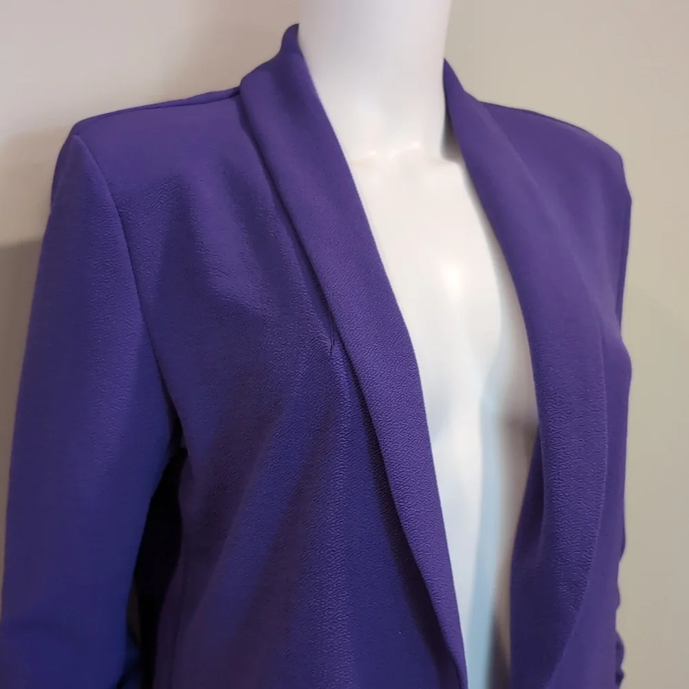 SHEIN Purple 3/4 Ruched Sleeve Open Front Blazer With Shoulder Pads Size Small